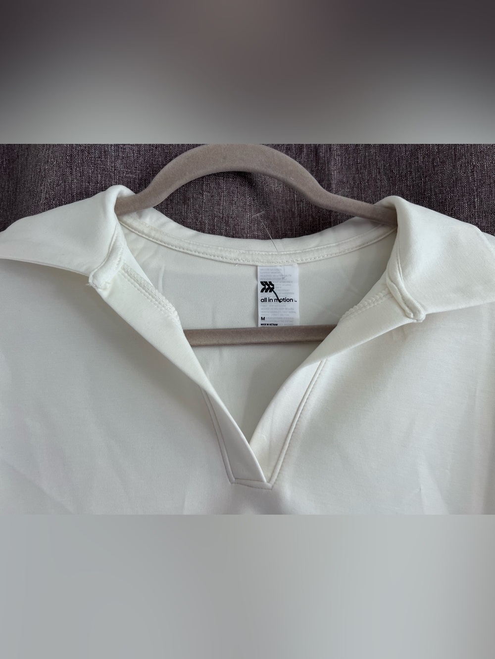 Women's Cream V-Neck Collared Pullover Top - Picture 3 of 5